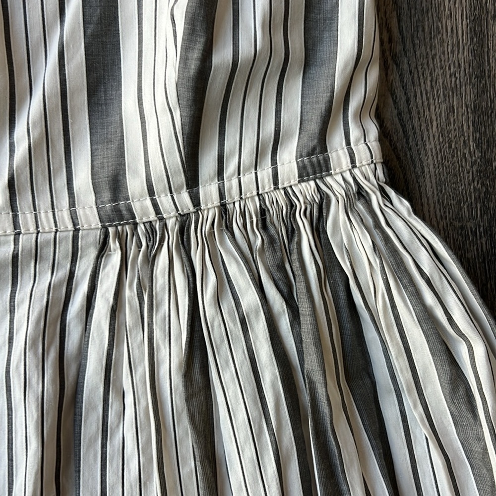 Rebecca Taylor Dress White Gray Striped Cotton Sleeveless Empire Waist Size 0 - Picture 5 of 11